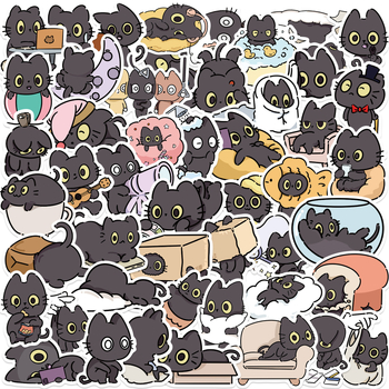 Set naljepnica: 50 listova, zločeste crne mačke u graffiti stilu, vodootporne, za gitaru, bilježnicu i prtljagu, ispisani dizajn