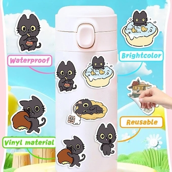 Set naljepnica: 50 listova, zločeste crne mačke u graffiti stilu, vodootporne, za gitaru, bilježnicu i prtljagu, ispisani dizajn