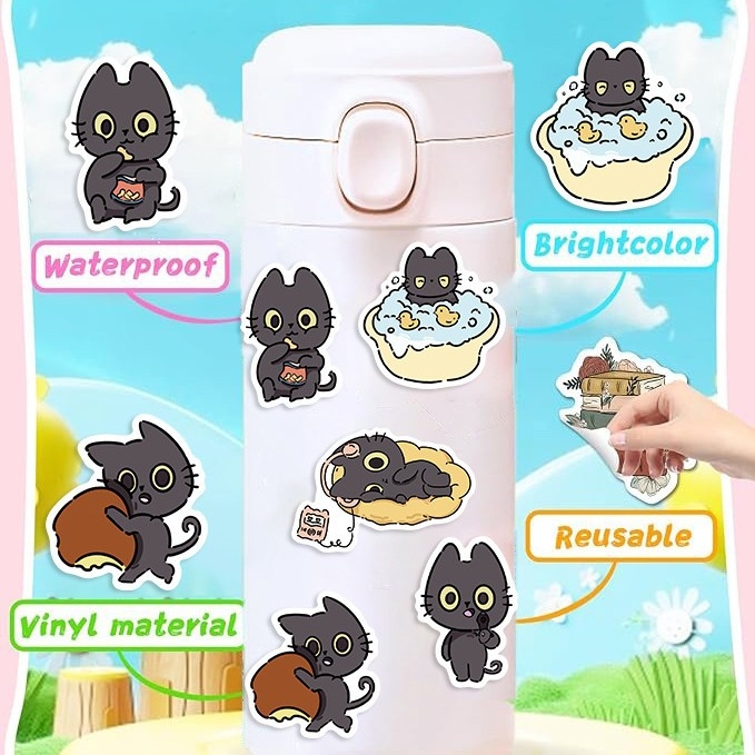 Set naljepnica: 50 listova, zločeste crne mačke u graffiti stilu, vodootporne, za gitaru, bilježnicu i prtljagu, ispisani dizajn