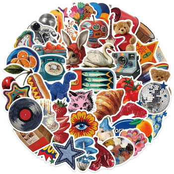 Skup naljepnica: 50 karikatura retro grafiti naljepnica za ukrašavanje gitare, bilježnice i prtljage; vodootporne; otisnute; sladak stil; Marka: Picking up joy.