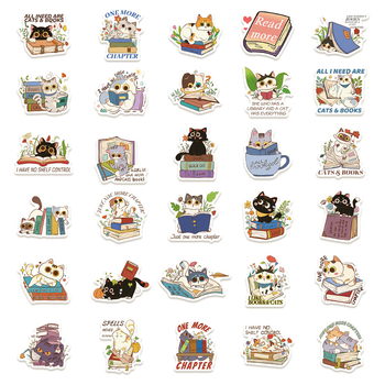 Set od 60 naljepnica s crtanim mačkama i čitanjem – vodootporne DIY naljepnice za gitaru, prijenosno računalo i prtljagu