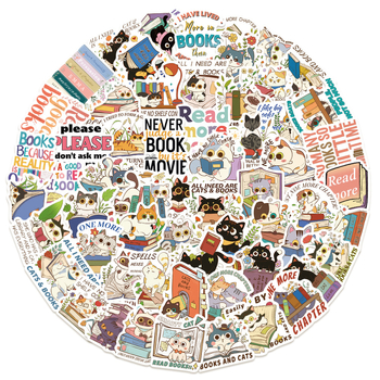 Set od 60 naljepnica s crtanim mačkama i čitanjem – vodootporne DIY naljepnice za gitaru, prijenosno računalo i prtljagu