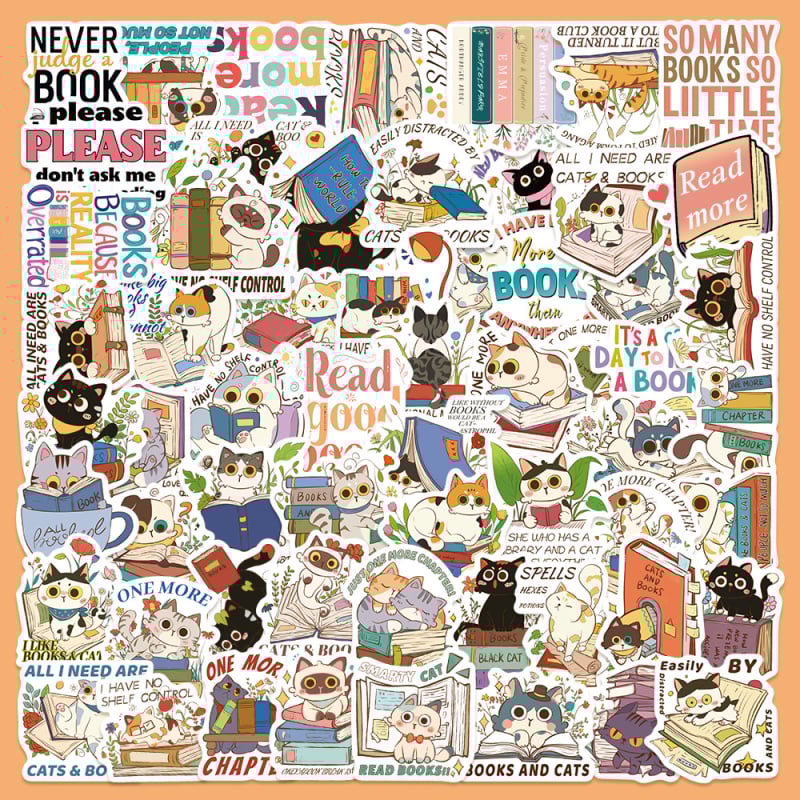 Set od 60 naljepnica s crtanim mačkama i čitanjem – vodootporne DIY naljepnice za gitaru, prijenosno računalo i prtljagu