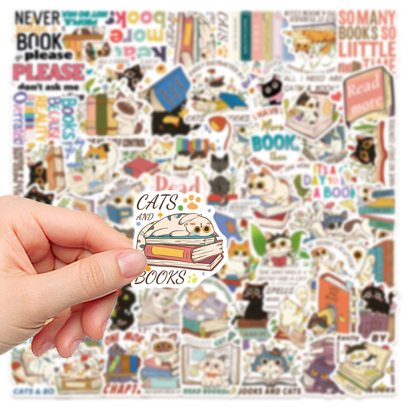Set od 60 naljepnica s crtanim mačkama i čitanjem – vodootporne DIY naljepnice za gitaru, prijenosno računalo i prtljagu