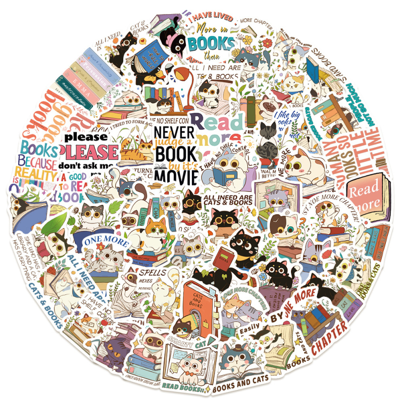 Set od 60 naljepnica s crtanim mačkama i čitanjem – vodootporne DIY naljepnice za gitaru, prijenosno računalo i prtljagu