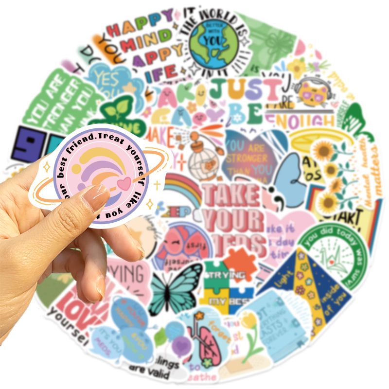 Set naljepnica 50 kom – Crtani grafiti za mentalno zdravlje, vodootporan, DIY ispis