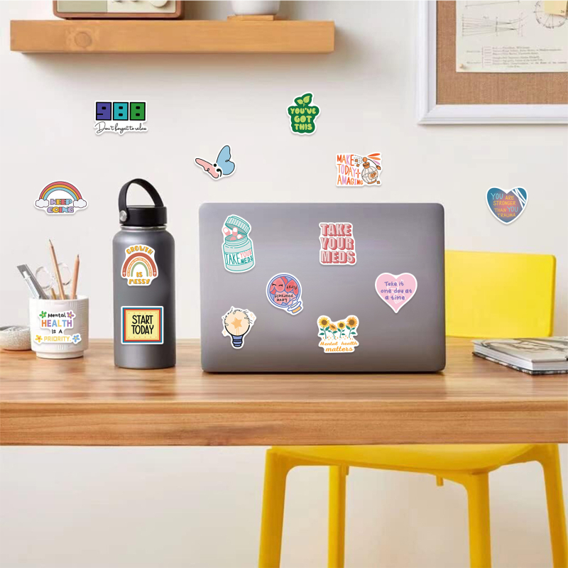Set naljepnica 50 kom – Crtani grafiti za mentalno zdravlje, vodootporan, DIY ispis