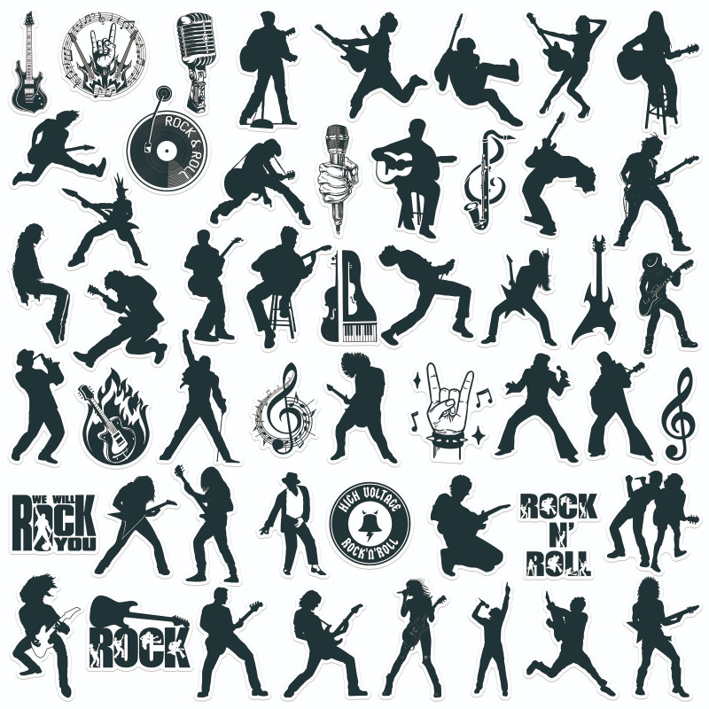 Set naljepnica za prtljagu i gitare, 50 listova, grafiti rock benda, vodootporan PVC, puni izrez, crtani stil