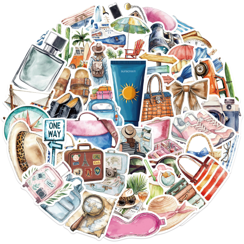 Set naljepnica: akvarelne karikature putovanja graffiti, vodootporne i tiskane, za gitaru, bilježnicu i prtljagu