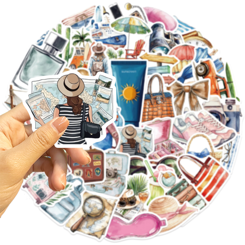 Set naljepnica: akvarelne karikature putovanja graffiti, vodootporne i tiskane, za gitaru, bilježnicu i prtljagu