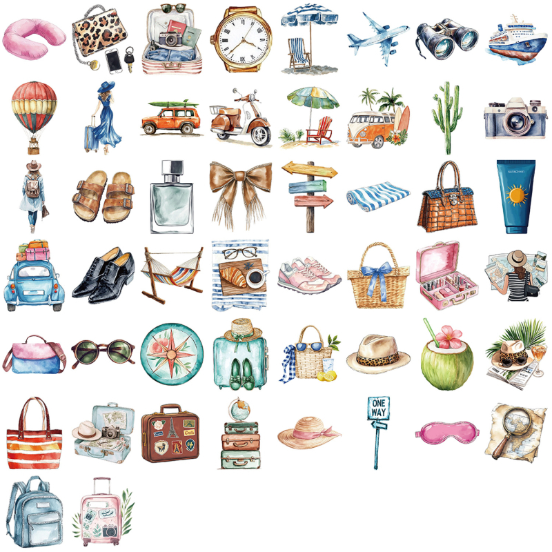 Set naljepnica: akvarelne karikature putovanja graffiti, vodootporne i tiskane, za gitaru, bilježnicu i prtljagu