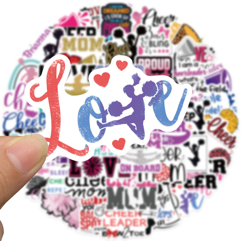 Set od 50 graffiti naljepnica u stilu cheerleading, s jakim ljepilom, za glatke površine, tisk u 4 boje