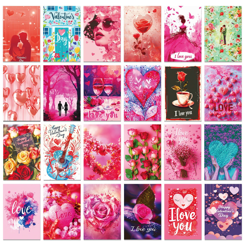 Valentinovo graffiti naljepnice – 50 komada za telefone, prijenosna računala, bilježnice, skejtbordove, hladnjake, kufere, električna vozila i gitare • sladak stil • tiskano