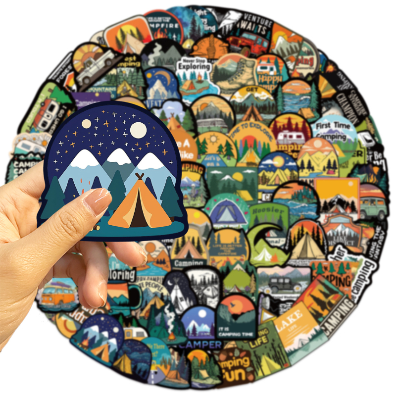 Dekorativne naljepnice: 100 retro karikatura u kamping stilu za gitare, bilježnice i koferе (Brand: Yihe; Samoljepljive: Da; Stil: Slatko; Ispis)