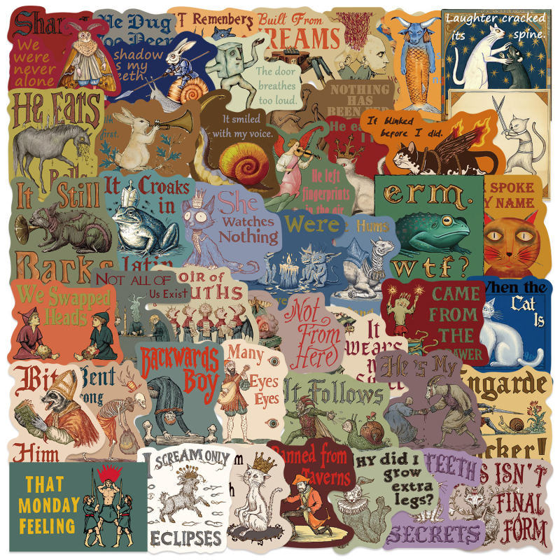 Set naljepnica, 50 kom, srednjovjekovni apstraktni grafiti dizajn, vodootporan, tiskani dizajn, za gitaru, bilježnicu i prtljagu