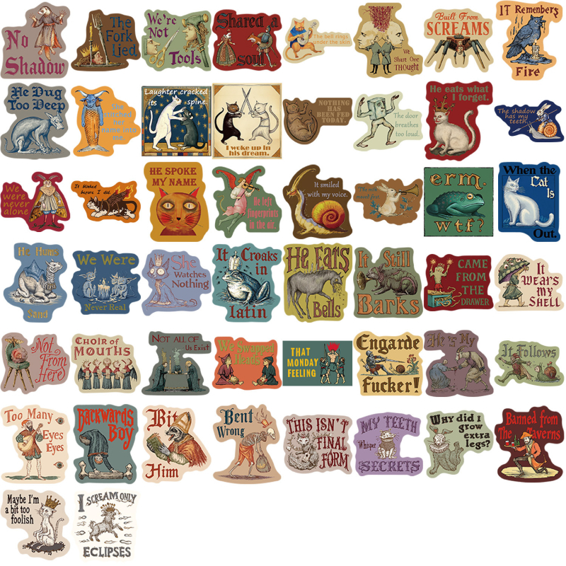 Set naljepnica, 50 kom, srednjovjekovni apstraktni grafiti dizajn, vodootporan, tiskani dizajn, za gitaru, bilježnicu i prtljagu