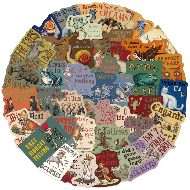 Set naljepnica, 50 kom, srednjovjekovni apstraktni grafiti dizajn, vodootporan, tiskani dizajn, za gitaru, bilježnicu i prtljagu