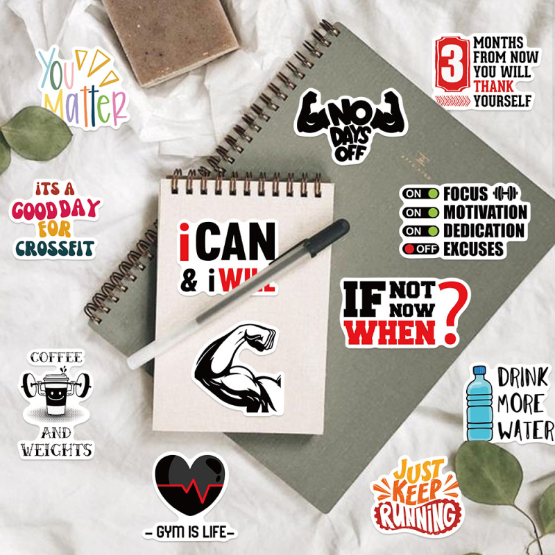 Set naljepnica – 50 vodootpornih grafiti dizajna s motivacijom za fitness, samoljepljive, DIY dekor za gitaru, laptop i prtljagu