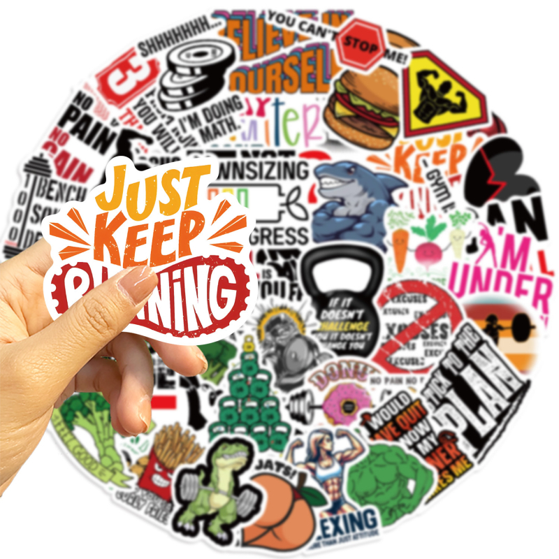 Set naljepnica – 50 vodootpornih grafiti dizajna s motivacijom za fitness, samoljepljive, DIY dekor za gitaru, laptop i prtljagu