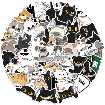 Set naljepnica: 50 karikatura mačaka graffiti naljepnica za ukrašavanje gitare, bilježnice i kovčega; samoljepljive; marka Shi Le; sladak stil; tisak