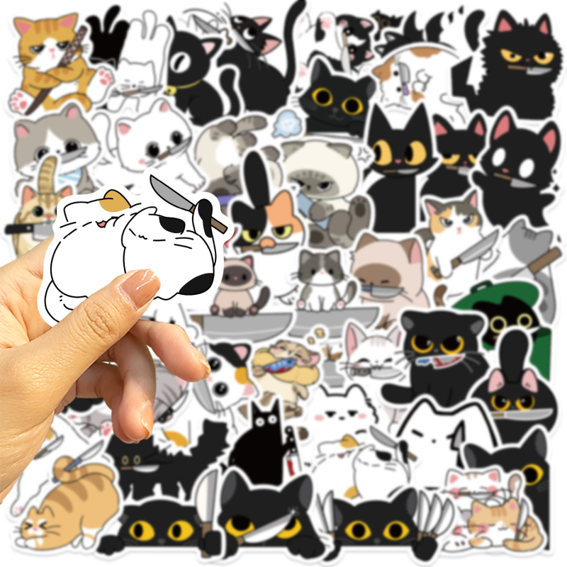Set naljepnica: 50 karikatura mačaka graffiti naljepnica za ukrašavanje gitare, bilježnice i kovčega; samoljepljive; marka Shi Le; sladak stil; tisak