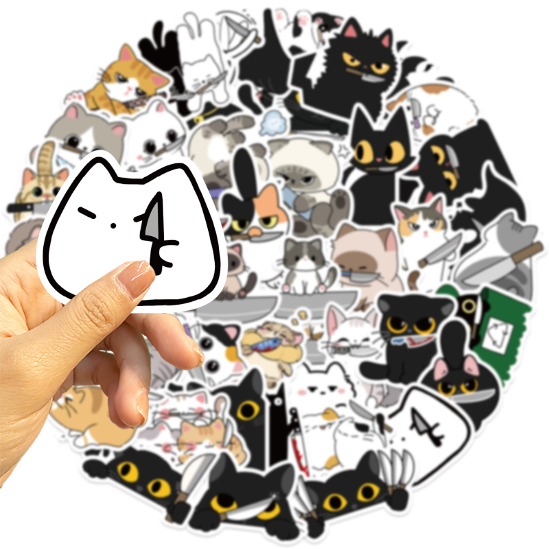 Set naljepnica: 50 karikatura mačaka graffiti naljepnica za ukrašavanje gitare, bilježnice i kovčega; samoljepljive; marka Shi Le; sladak stil; tisak