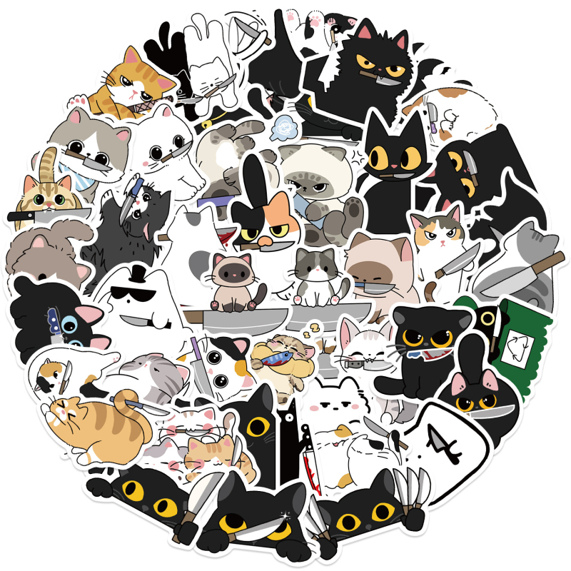 Set naljepnica: 50 karikatura mačaka graffiti naljepnica za ukrašavanje gitare, bilježnice i kovčega; samoljepljive; marka Shi Le; sladak stil; tisak
