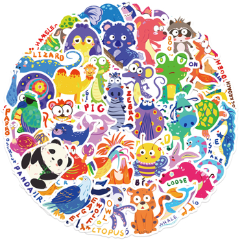 Set naljepnica s crtić životinjama u graffiti stilu – 50 komada, vodootporne, tiskane, za gitaru, bilježnicu i kofer