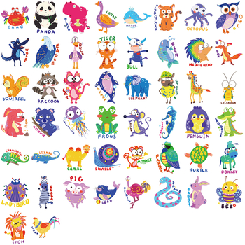 Set naljepnica s crtić životinjama u graffiti stilu – 50 komada, vodootporne, tiskane, za gitaru, bilježnicu i kofer