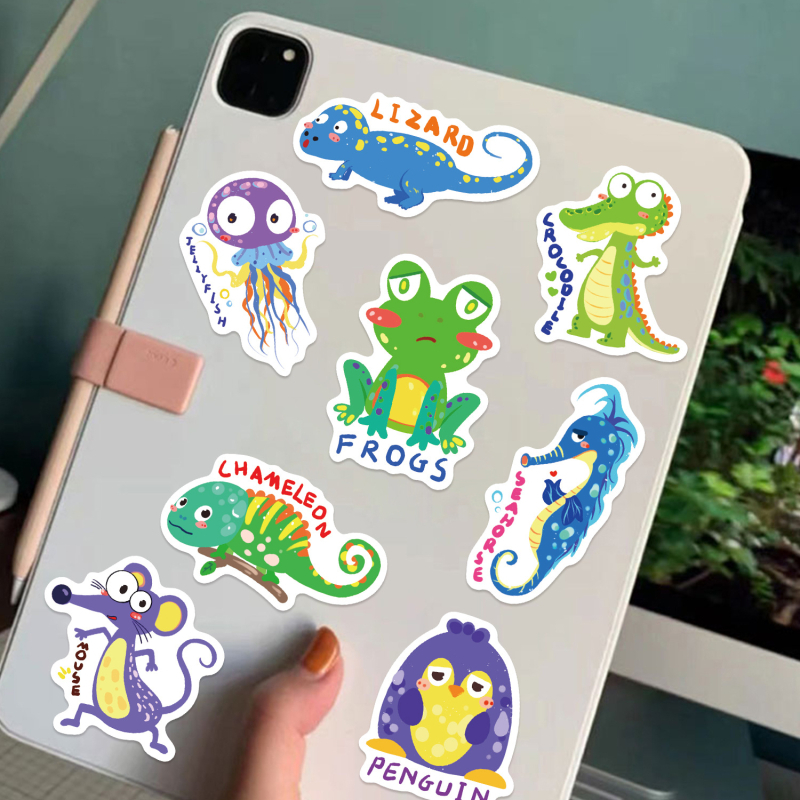 Set naljepnica s crtić životinjama u graffiti stilu – 50 komada, vodootporne, tiskane, za gitaru, bilježnicu i kofer