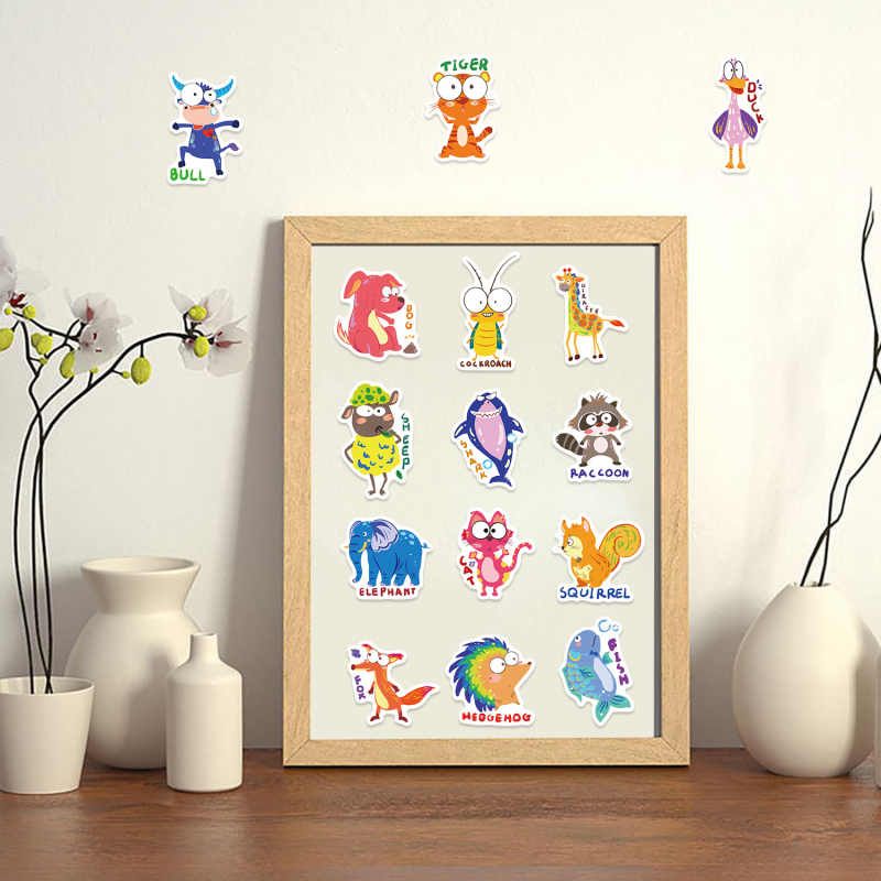 Set naljepnica s crtić životinjama u graffiti stilu – 50 komada, vodootporne, tiskane, za gitaru, bilježnicu i kofer