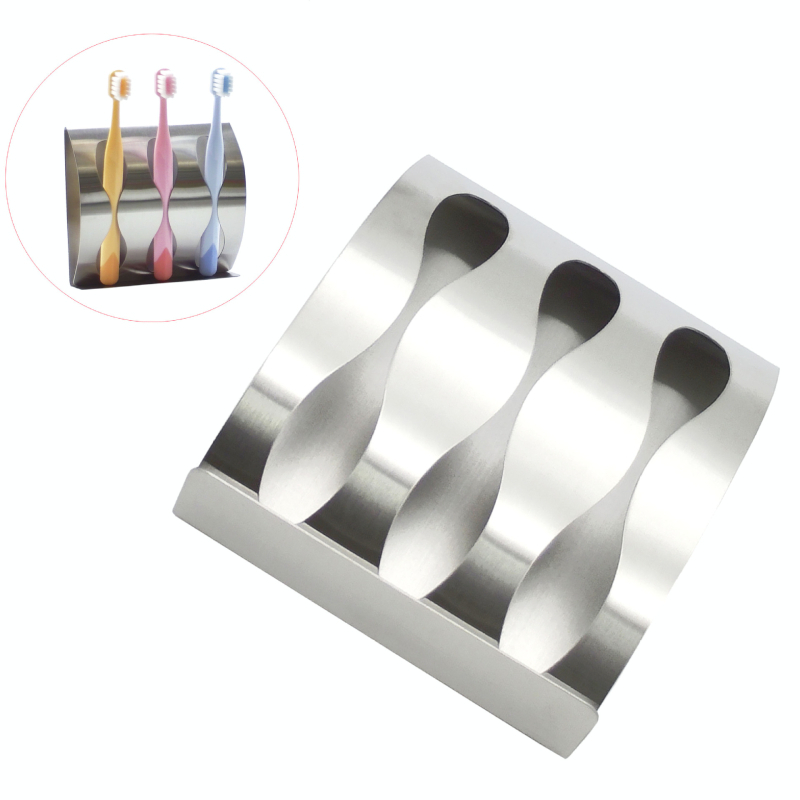 Držač četkice za zube od nehrđajućeg čelika — zidni, samoljepljivi, bez bušenja, s tri otvora, mogućnost ispisa logotipa