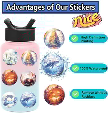 Pick-up brend svjetska tema naljepnice u staklenim kuglicama, 50 samoljepljivih vodootpornih naljepnica, otisak, sladak stil