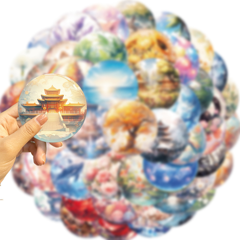 Pick-up brend svjetska tema naljepnice u staklenim kuglicama, 50 samoljepljivih vodootpornih naljepnica, otisak, sladak stil