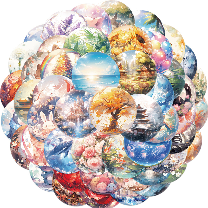 Pick-up brend svjetska tema naljepnice u staklenim kuglicama, 50 samoljepljivih vodootpornih naljepnica, otisak, sladak stil