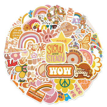 Set naljepnica za prtljagu, laptop i gitaru – samoljepljive, ispisane, Groovy Boho Hippie stil, 50 kom.