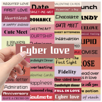 Set naljepnica - 50 crtani Valentinski graffiti naljepnice, vodootporne, ljepilo za gitaru, bilježnicu i prtljagu