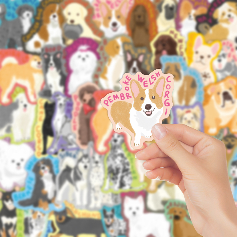 Dachshund serija naljepnica, 50 kom, PVC, vodootporne, otisnute, crtani stil