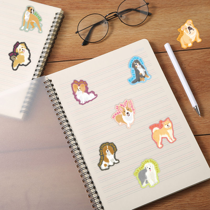 Dachshund serija naljepnica, 50 kom, PVC, vodootporne, otisnute, crtani stil