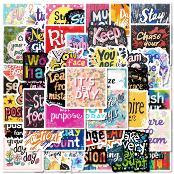 PP naljepnice s 50 inspirativnih fraza za šalice, kufre, gitare i računala – offset tisak, bez logotipa