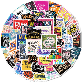 PP naljepnice s 50 inspirativnih fraza za šalice, kufre, gitare i računala – offset tisak, bez logotipa