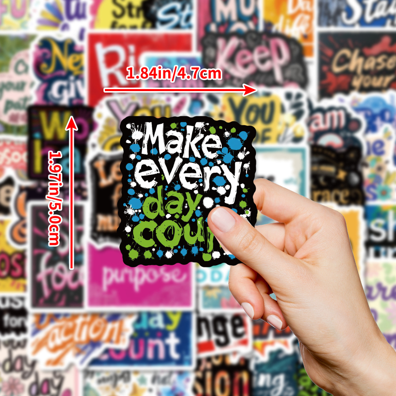 PP naljepnice s 50 inspirativnih fraza za šalice, kufre, gitare i računala – offset tisak, bez logotipa