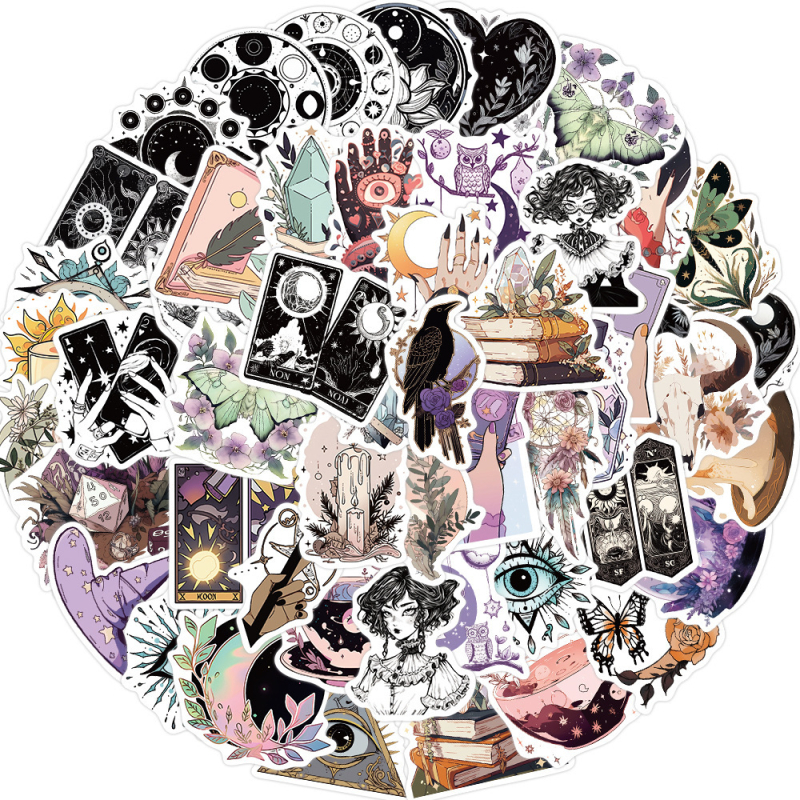 Set naljepnica: 50 vodootpornih DIY naljepnica s motivom vještice za ukrašavanje gitara i kofera, nordijski stil ispisa