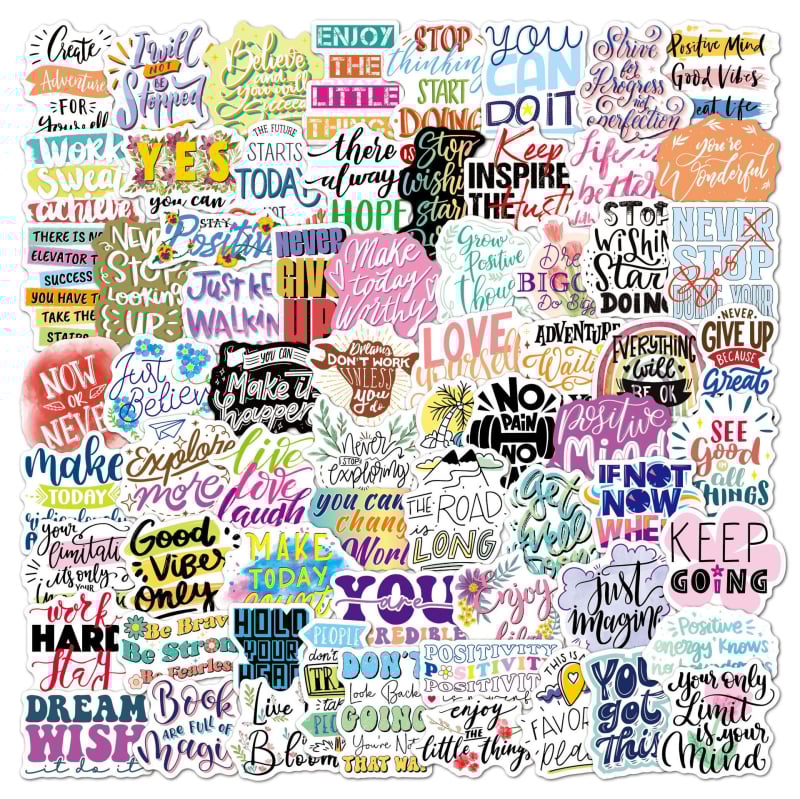 Set naljepnica: 100 vodootpornih inspirativnih graffiti naljepnica za gitare, boce i kufere — nordijski stil, tisak i laserska obrada