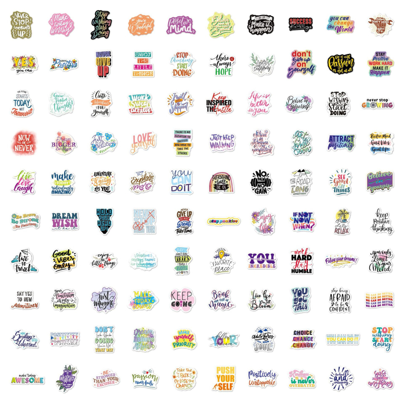 Set naljepnica: 100 vodootpornih inspirativnih graffiti naljepnica za gitare, boce i kufere — nordijski stil, tisak i laserska obrada