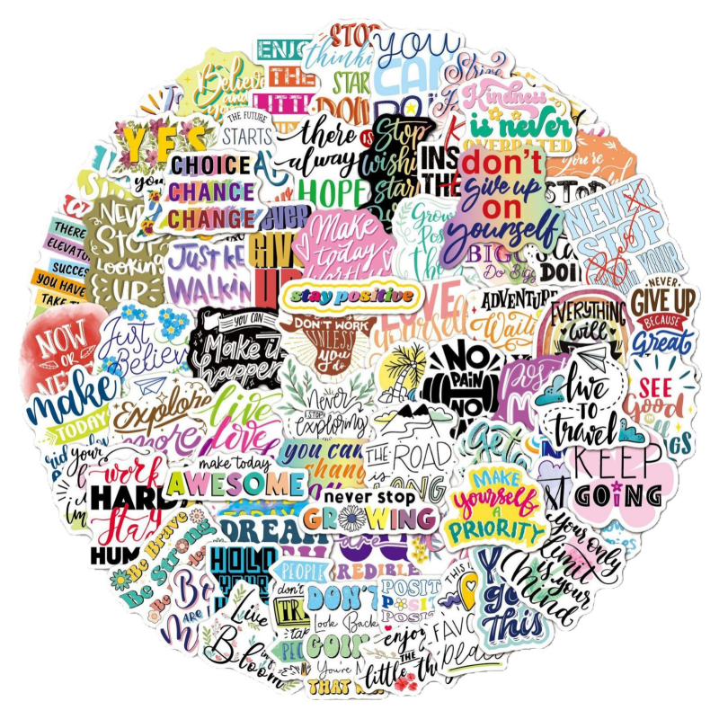 Set naljepnica: 100 vodootpornih inspirativnih graffiti naljepnica za gitare, boce i kufere — nordijski stil, tisak i laserska obrada