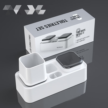 Fogkefetartó és szájöblítő pohár – műanyag fürdőszobai szett, fúrás nélküli rögzítés, logó nyomásának lehetősége, 60 készlet + 200 pohár