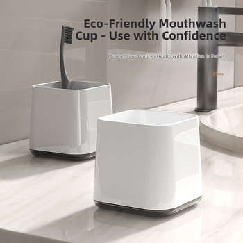 Fogkefetartó és szájöblítő pohár – műanyag fürdőszobai szett, fúrás nélküli rögzítés, logó nyomásának lehetősége, 60 készlet + 200 pohár