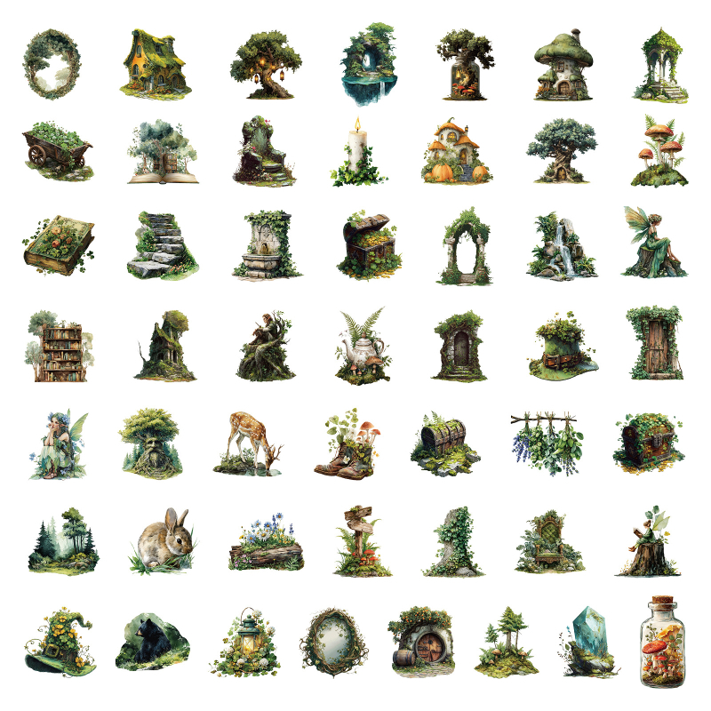 Vodootporne PET naljepnice – Forest Secret Series, crtani dizajn, za prtljagu, mobitel i gitaru