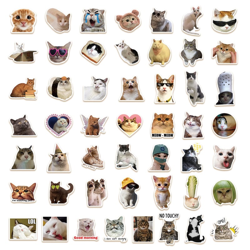 Shengqi 100 smiješnih mačjih naljepnica za prtljagu, laptop, gitaru i čašu vode – vodootporne DIY naljepnice, sladak stil, ispis